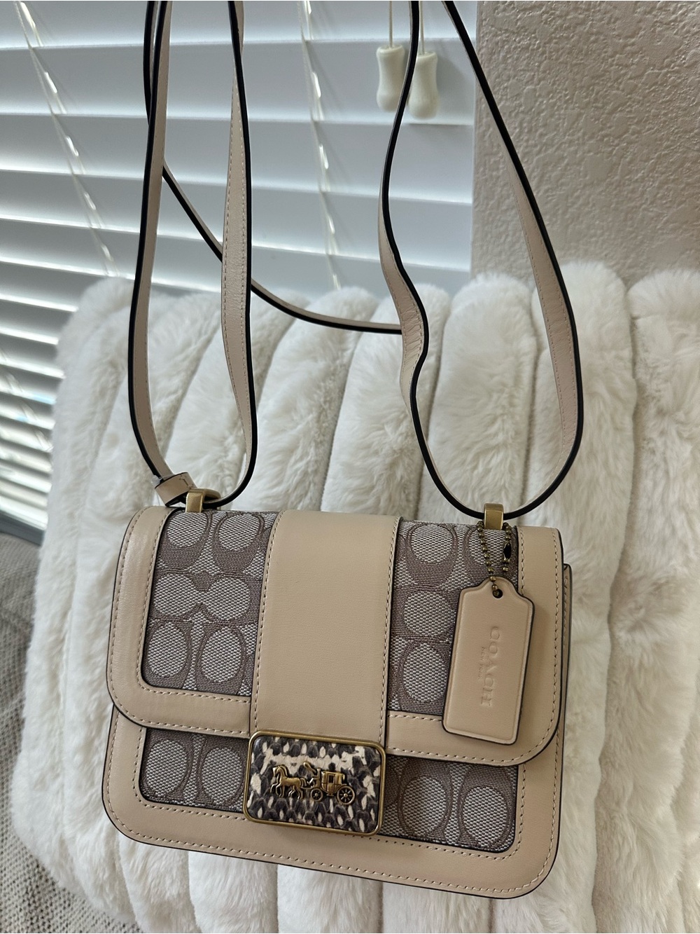 Coach Alie 23 Signature Quilted Leather Crossbody Bag in Light Beige